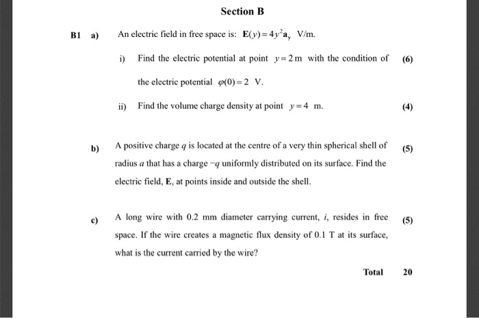 Solved Section B E(y)-4Уга, V/m. An electric field in free | Chegg.com