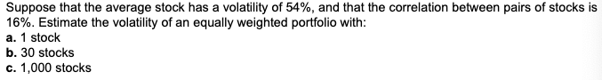 Solved Suppose that the average stock has a volatility of | Chegg.com