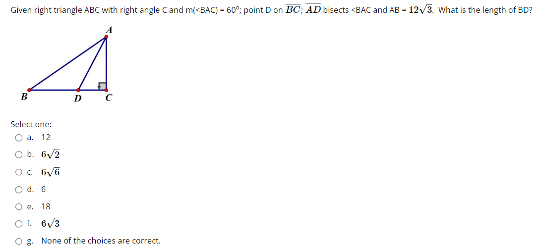 Solved Given right triangle ABC with right angle C and Chegg