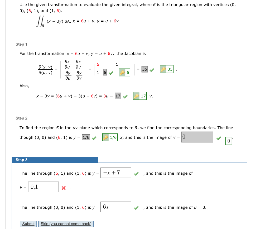 Solved Use the given transformation to evaluate the given | Chegg.com