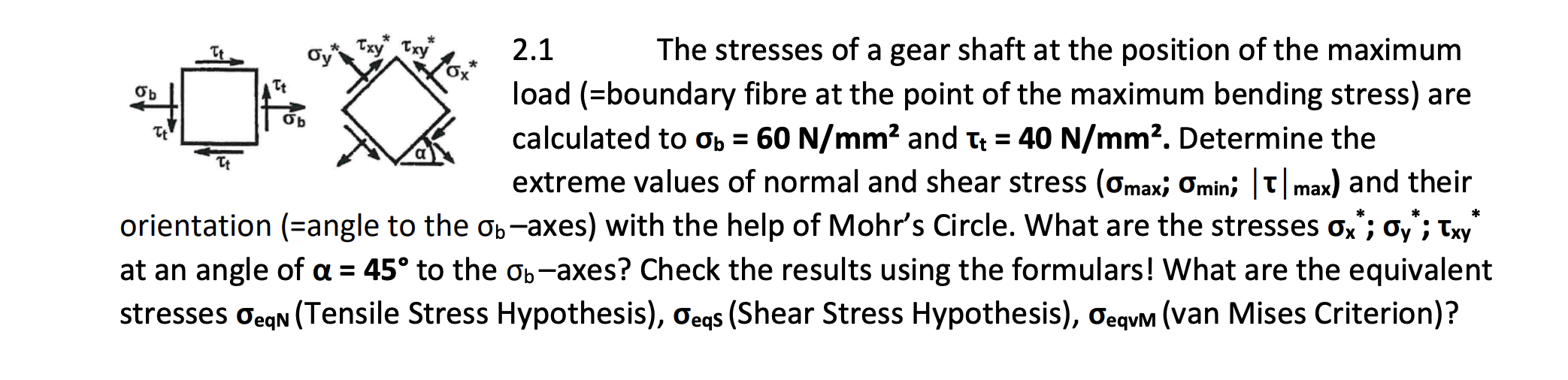 Solved The stresses of a gear shaft at the position of the | Chegg.com