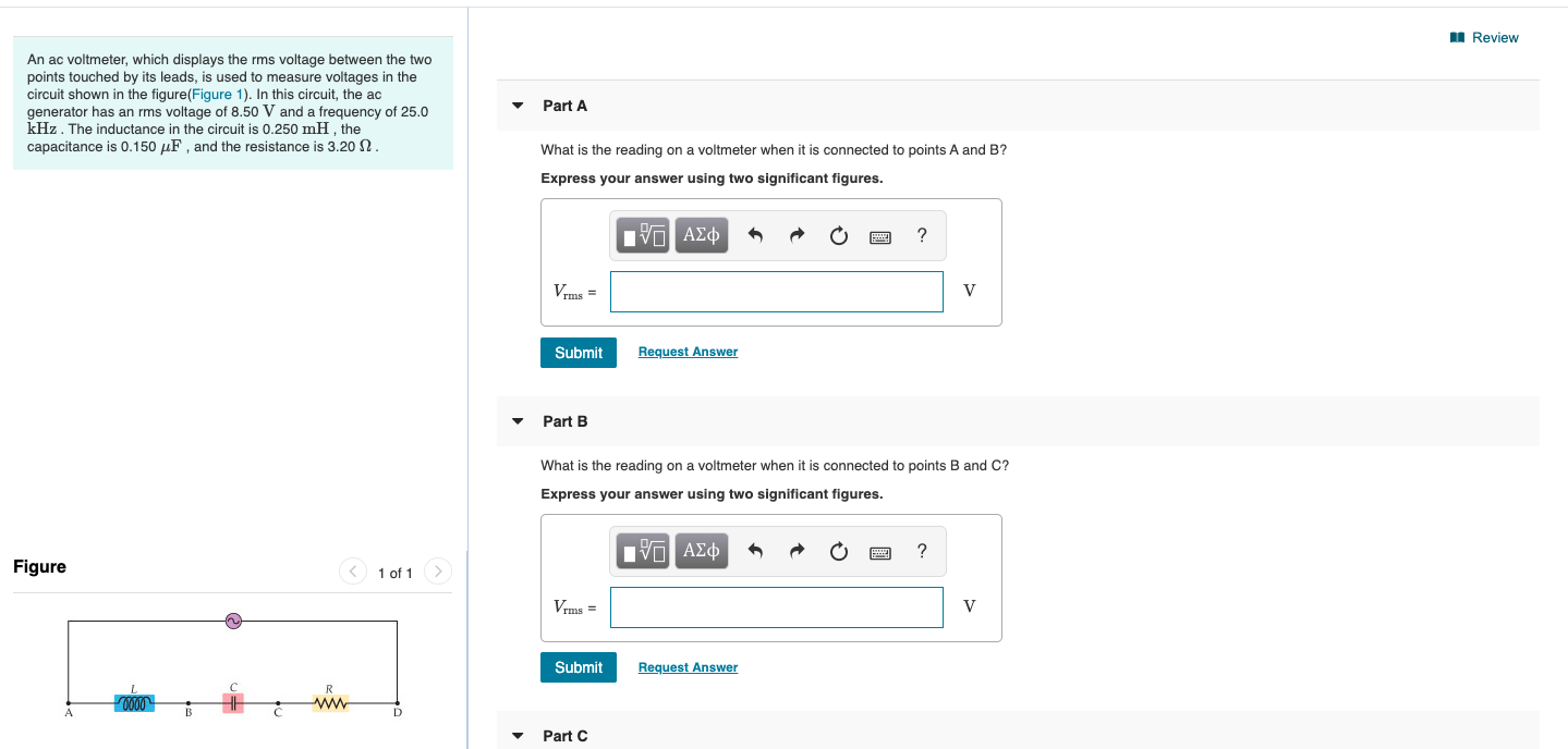 Solved Review An ac voltmeter, which displays the rms | Chegg.com