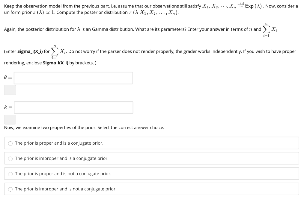 Solved Iid Suppose We Have The Prior π (A) ~ Exp (a) (where | Chegg.com