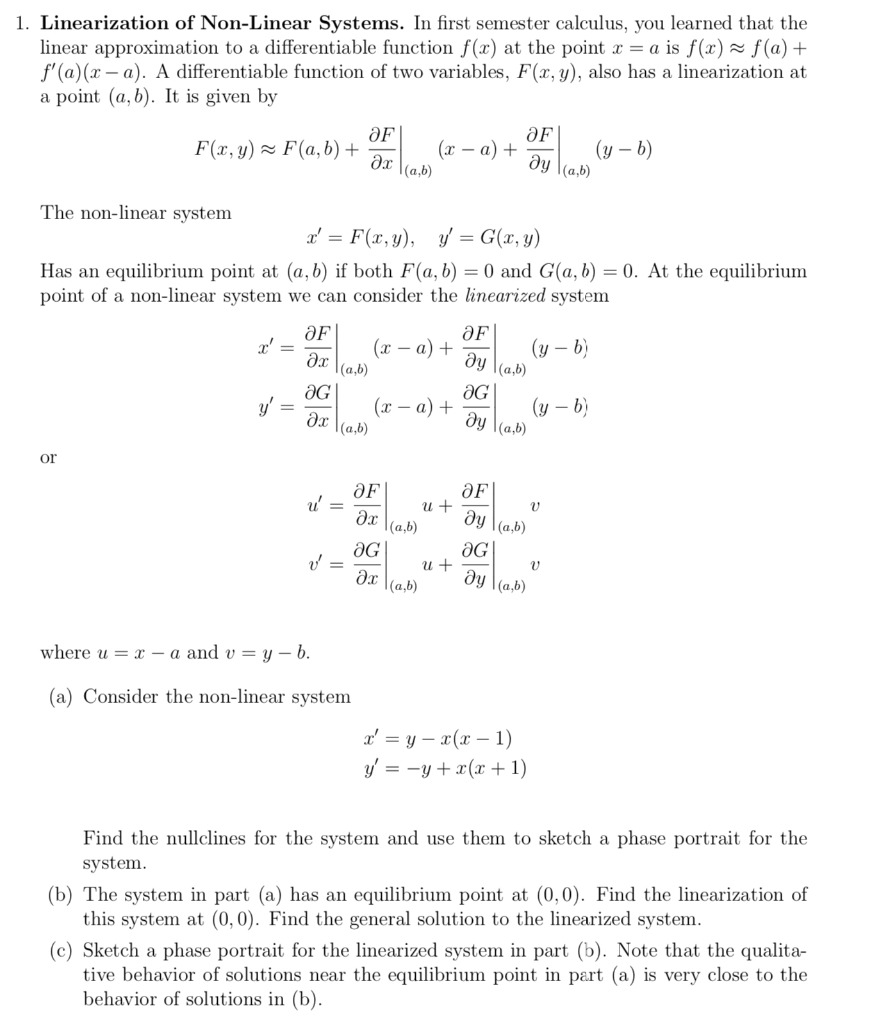 Solved Linearization of Non-Linear Systems. In first | Chegg.com