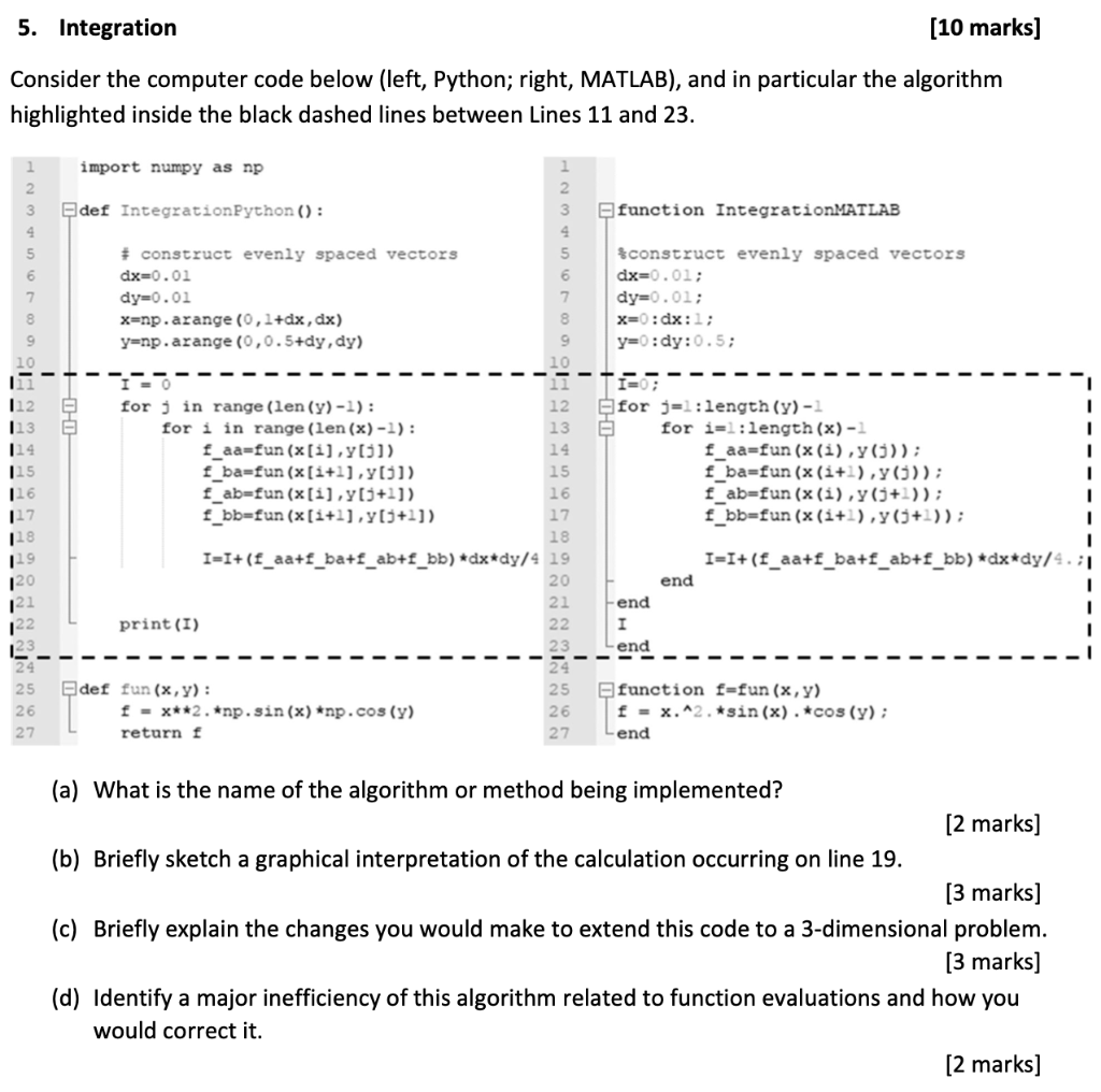 Solved 5. Integration (10 marks] Consider the computer code | Chegg.com