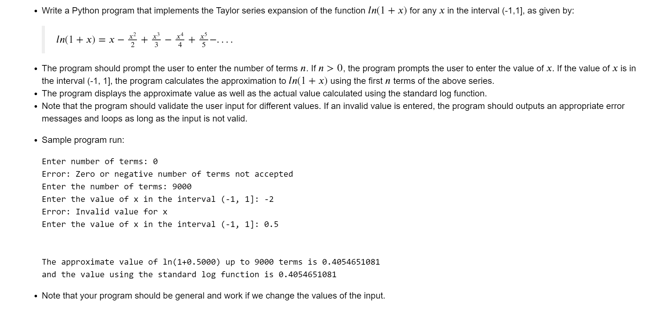 Solved • Write a Python program that implements the Taylor | Chegg.com