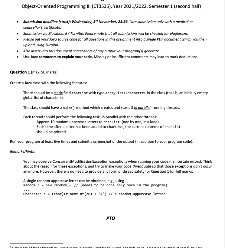 Solved Object-Oriented Programming 111 (CT3535), Year | Chegg.com