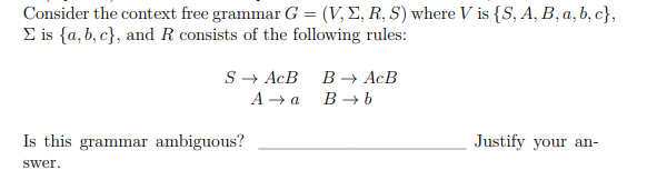 Solved Consider the context free grammar G = (V, E, R, S) | Chegg.com