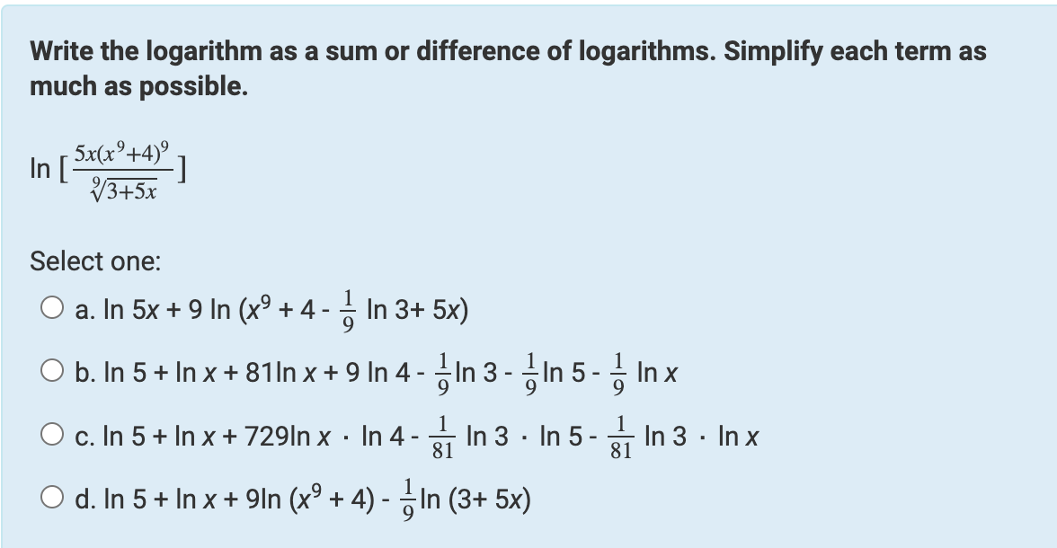 Solved Write the logarithm as a sum or difference of | Chegg.com