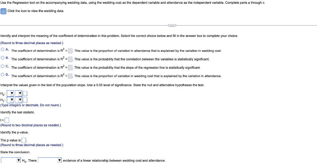 Solved Use the Regression tool on the accompanying wedding | Chegg.com