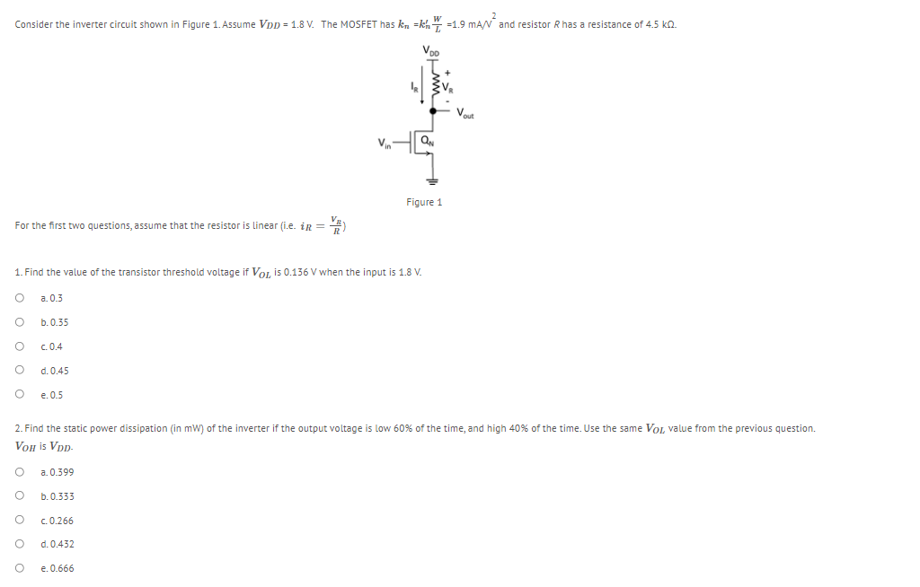 Solved Consider the inverter circuit shown in Figure 1. | Chegg.com