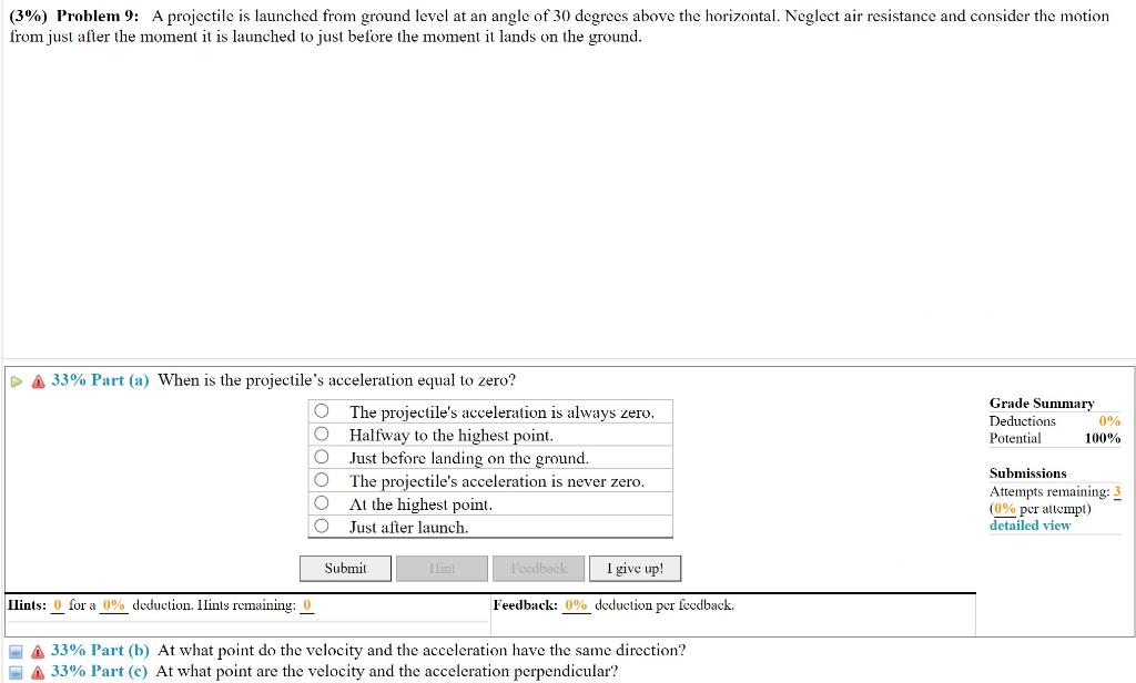 Solved (3) Problem 9 A projectile is launched from ground