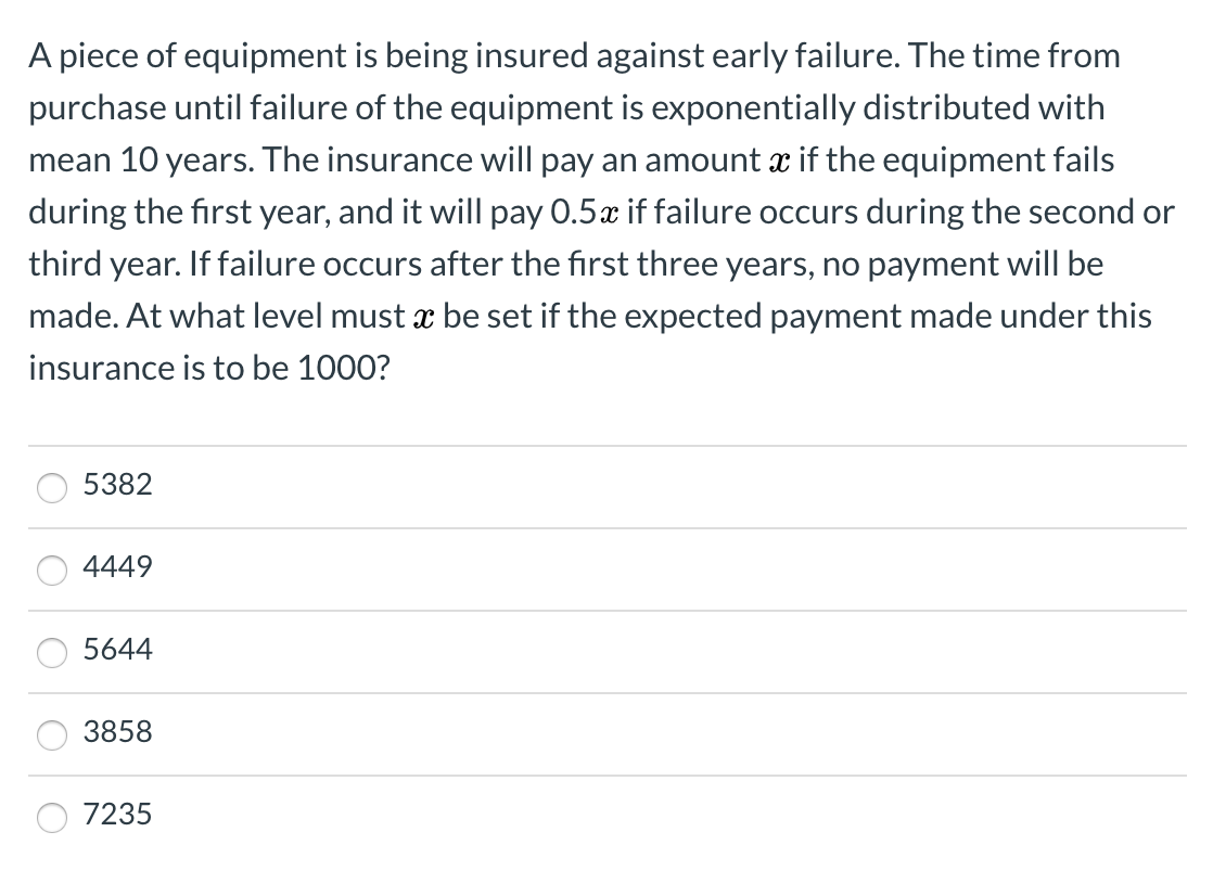 Solved A piece of equipment is being insured against early