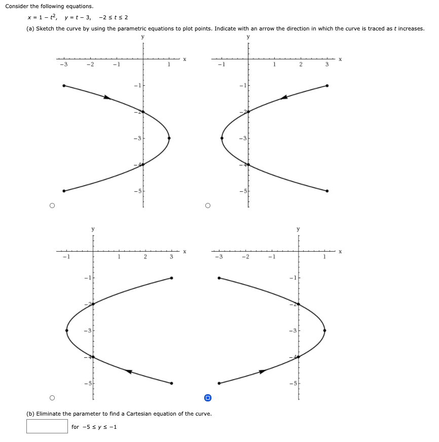 Solved Consider the following equations. x = 1 - ?, y = t - | Chegg.com