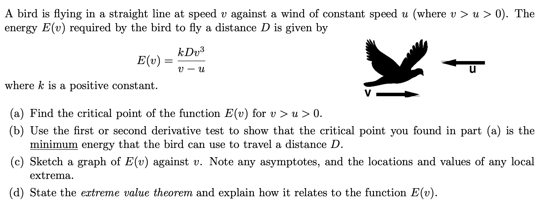 Solved A bird is flying in a straight line at speed v | Chegg.com