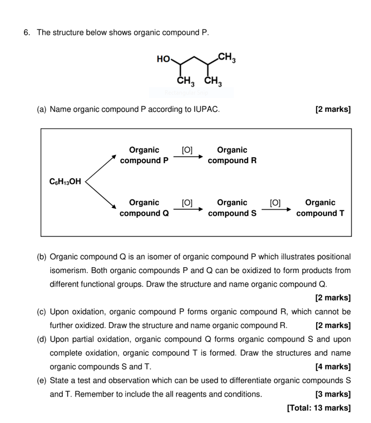 Solved 6 The Structure Below Shows Organic Compound P НО