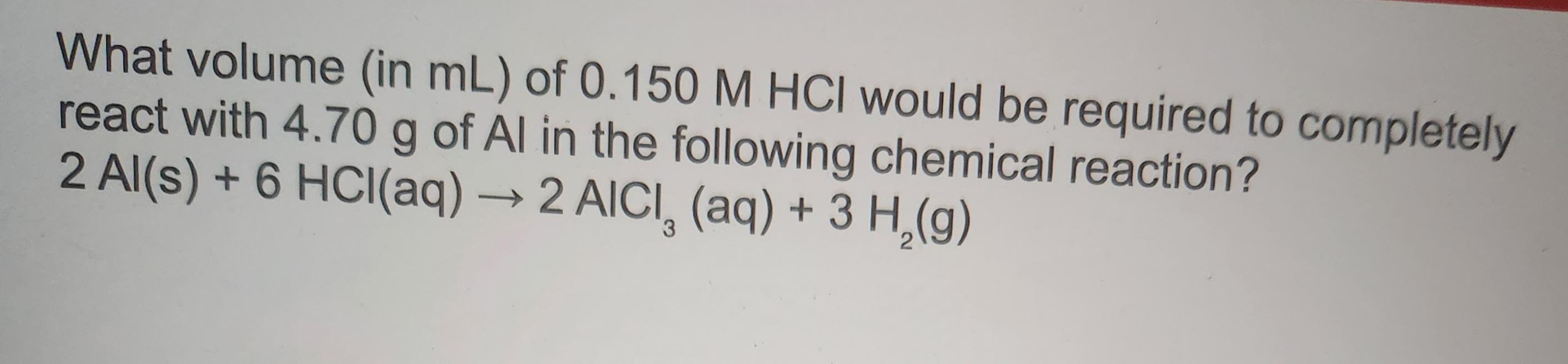 Solved What volume (in mL ) of 0.150MHCl would be required | Chegg.com