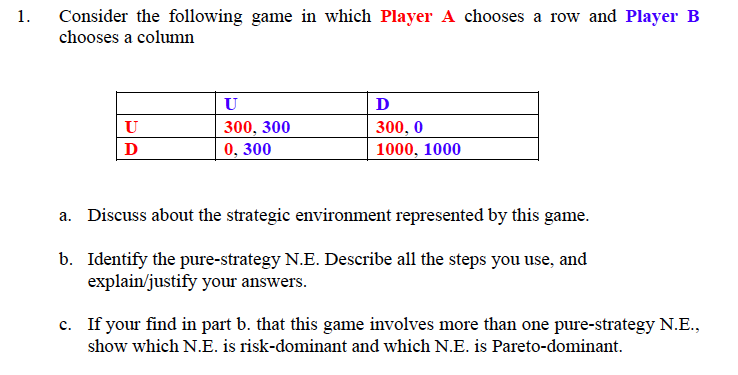 Solved 1. Consider the following game in which Player A | Chegg.com