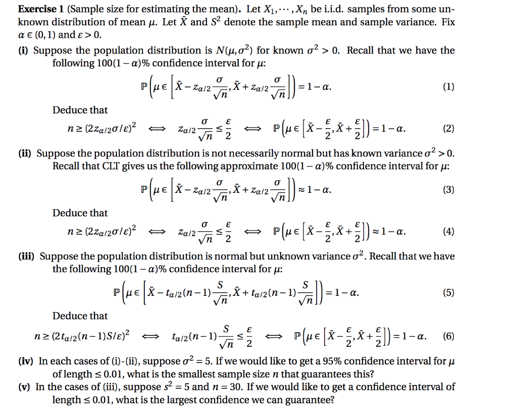 Exercise 1 Sample Size For Estimating The Mean Chegg Com