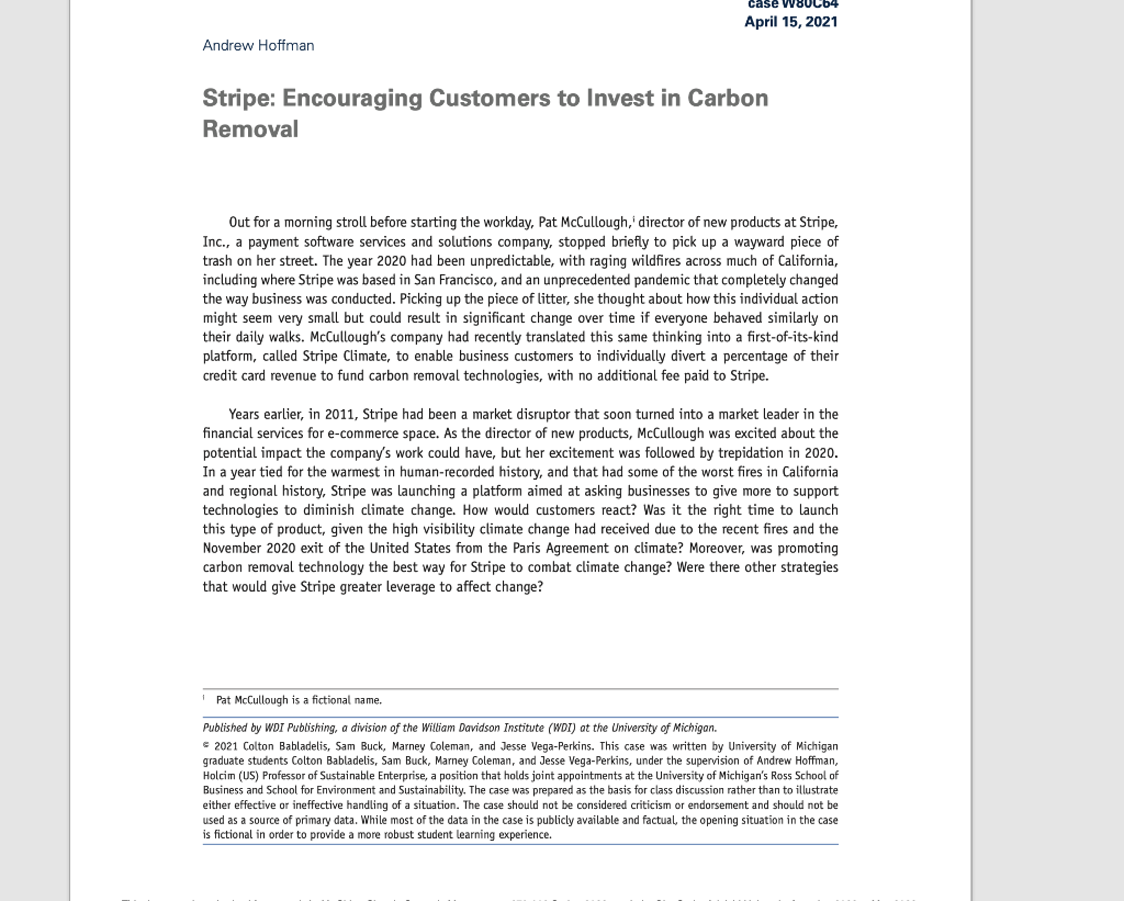 Solved 1. Is there a pathway for Stripe Climate to be | Chegg.com