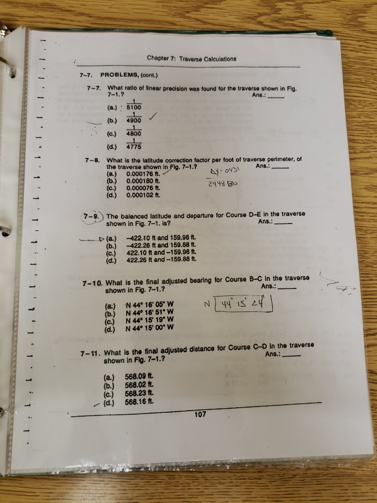 Chapter 7: Traverse Calculations 7-7. PROBLEMS, | Chegg.com