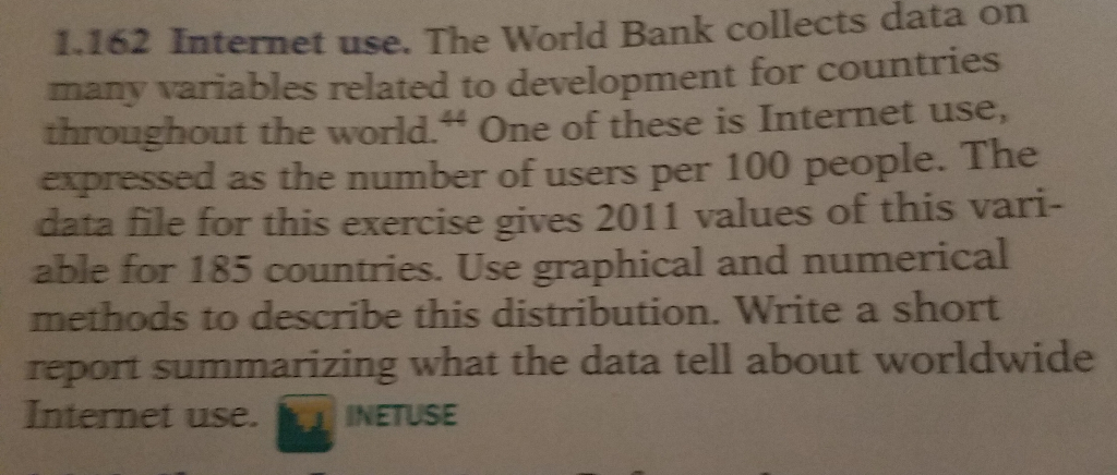 1.162 Internet use. The World Bank collects data on | Chegg.com