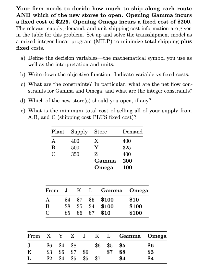 Solved Your firm needs to decide how much to ship along each