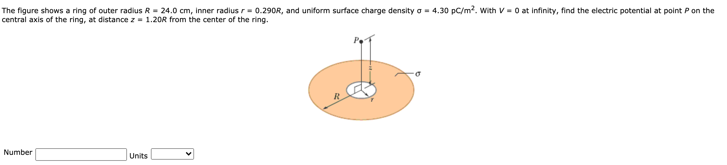 Solved The figure shows a ring of outer radius R = 24.0 cm, | Chegg.com