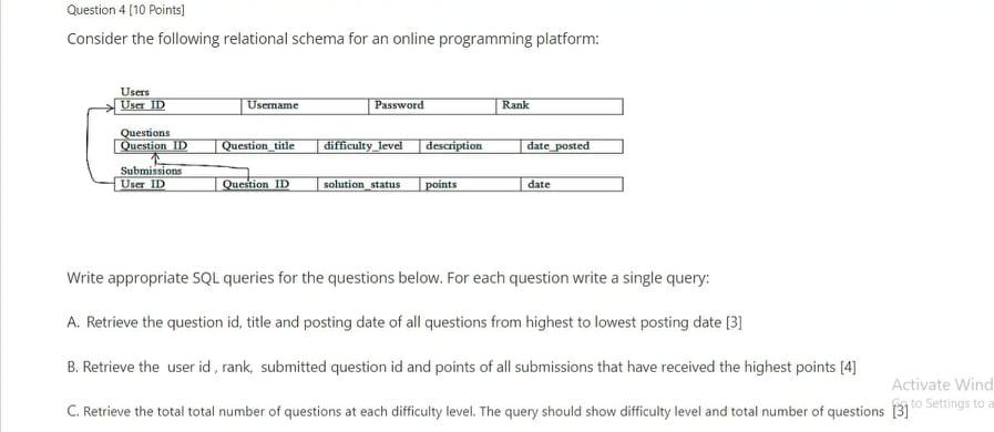 Solved Question 4 [10 Points) Consider the following | Chegg.com