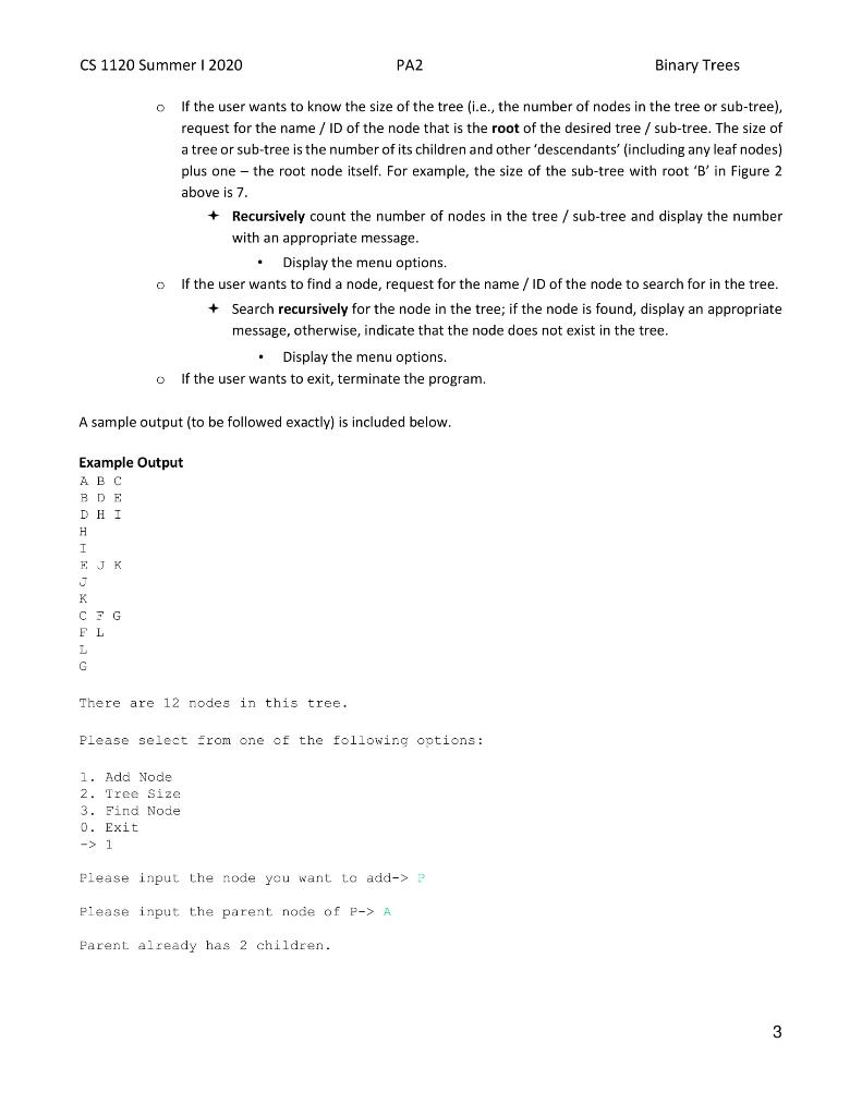 Solved CS 1120 Summer 2020 PA2 Binary Trees Programming | Chegg.com