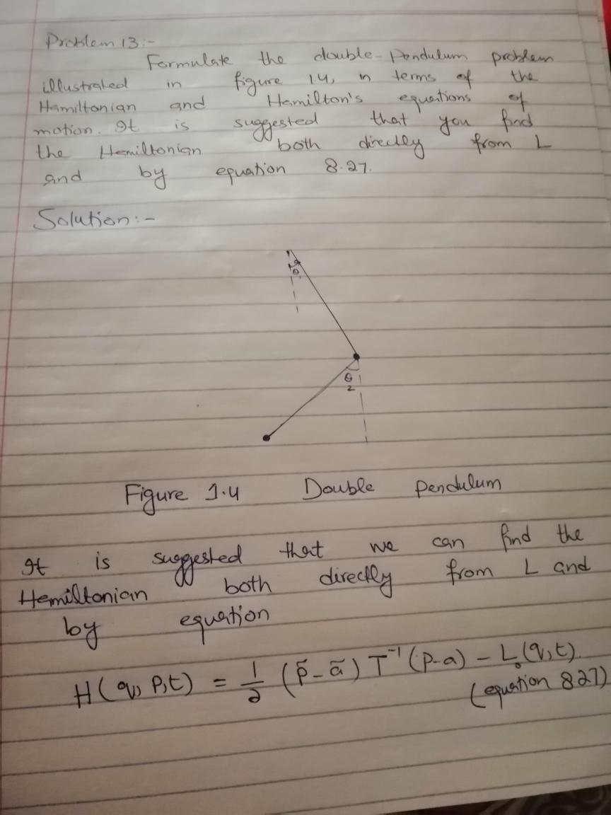 Solved in Problem 13 - Formulate the double Pendulum | Chegg.com