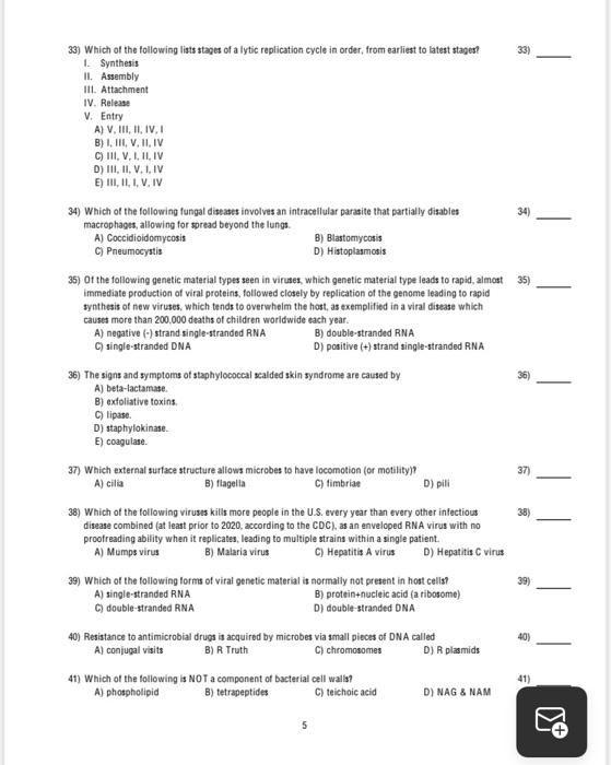 Solved 33 34 35 33 Which Of The Following Lists Stage Chegg Com