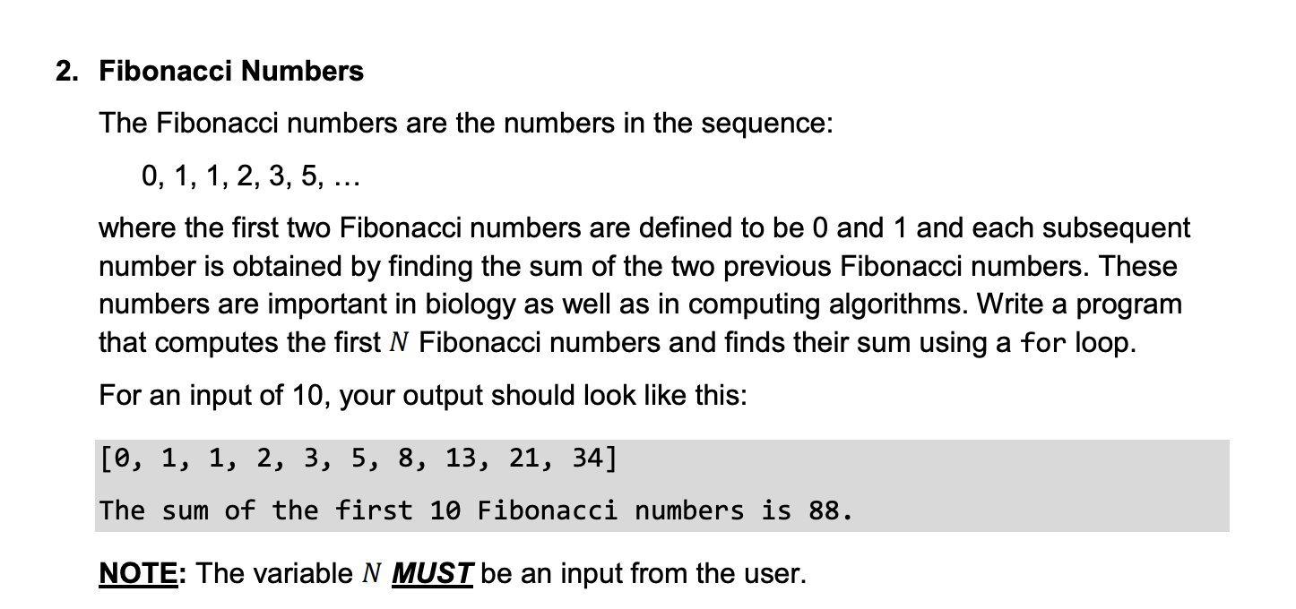 Solved 2. Fibonacci Numbers The Fibonacci numbers are the | Chegg.com
