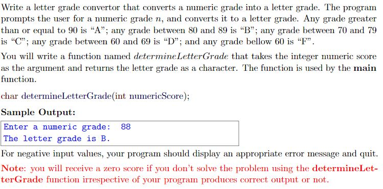 Solved Write a letter grade convertor that converts a | Chegg.com
