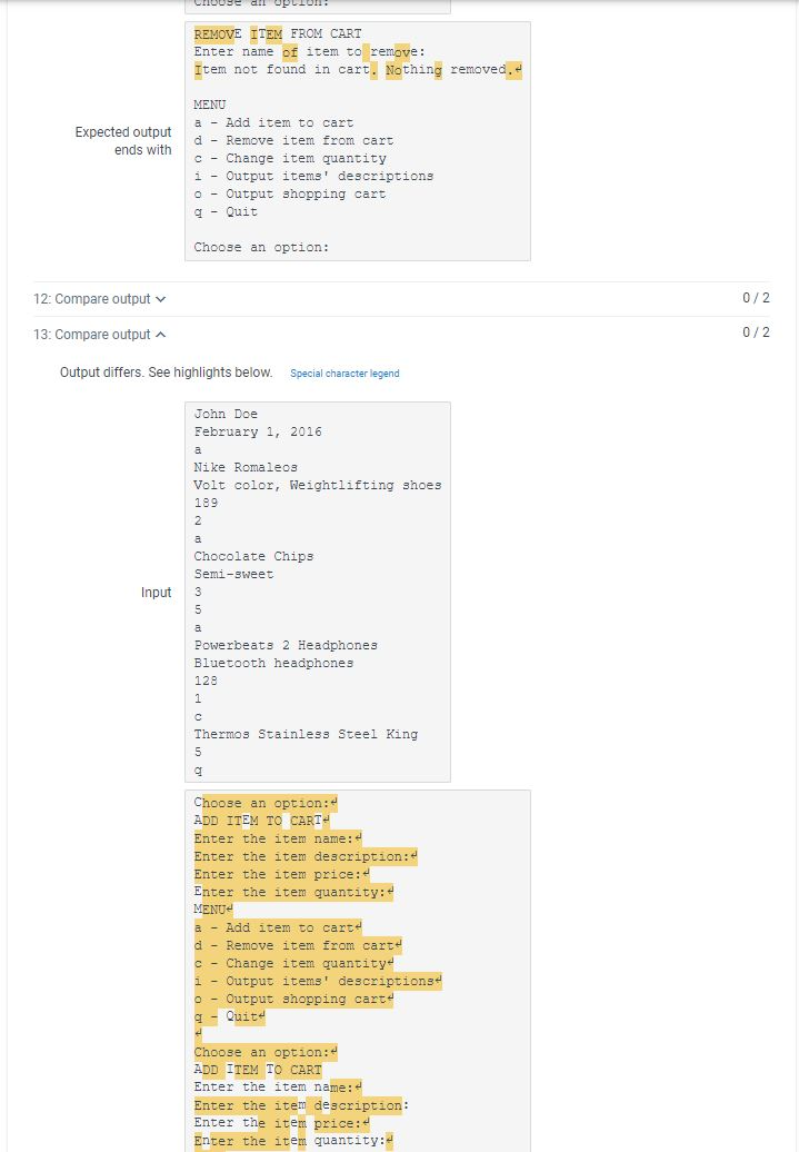 Solved 10.21 LAB*: Program: Online shopping cart (Part 2) | Chegg.com