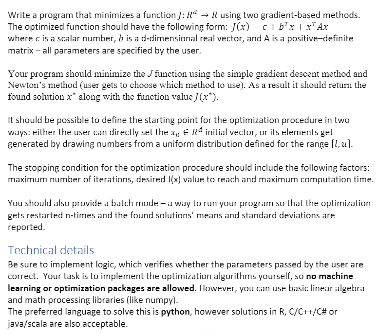 Write A Program That Minimizes A Function J Ra Chegg Com