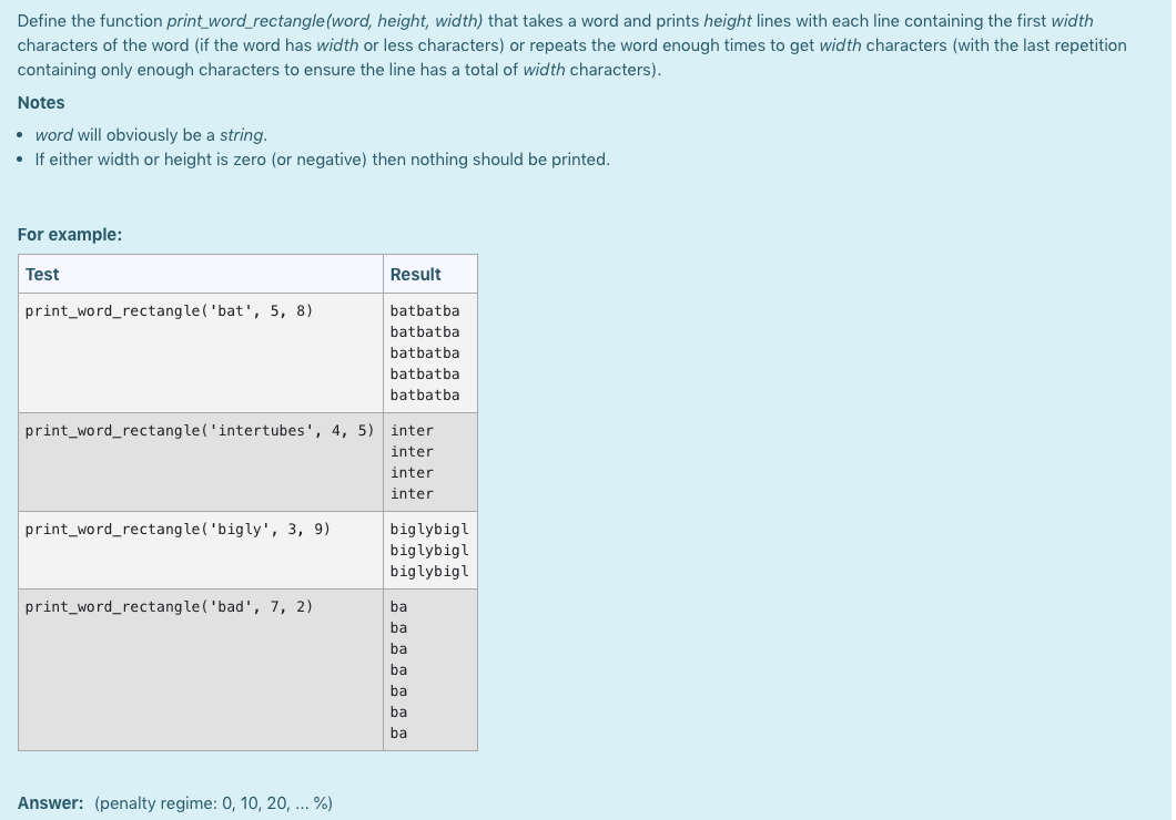 Solved Define the function print_word_rectangle(word, | Chegg.com