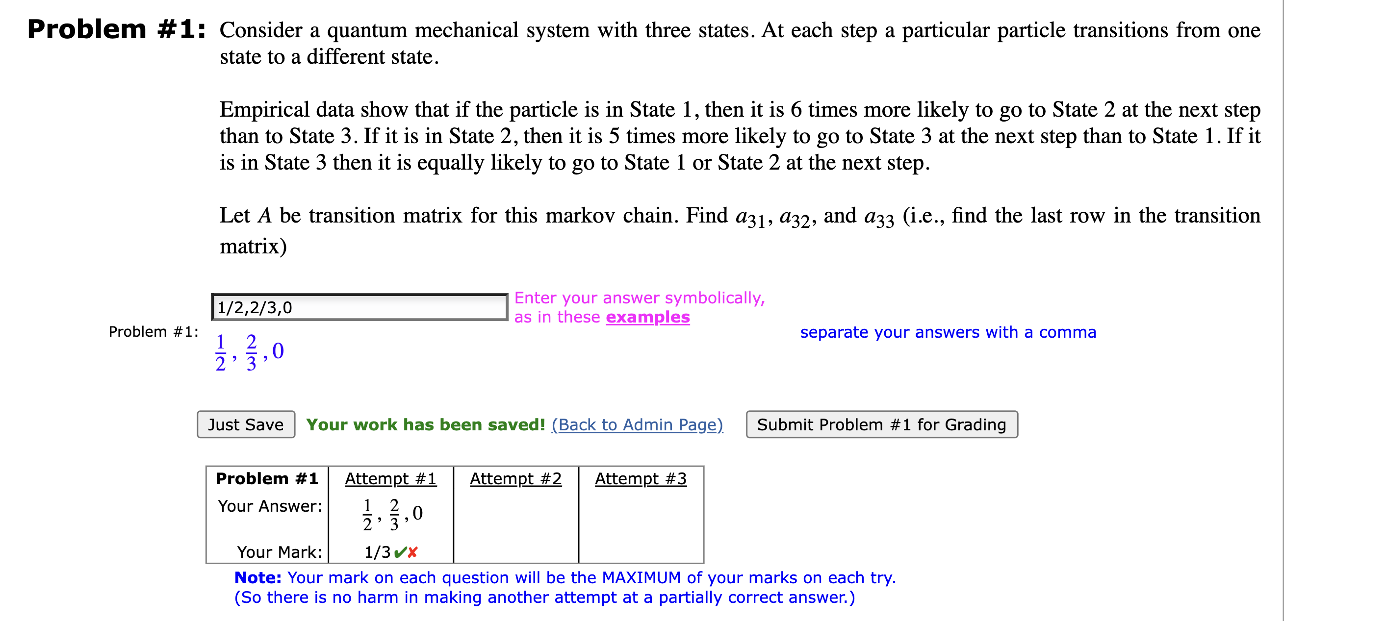 Problem # 1: Consider a quantum mechanical system | Chegg.com