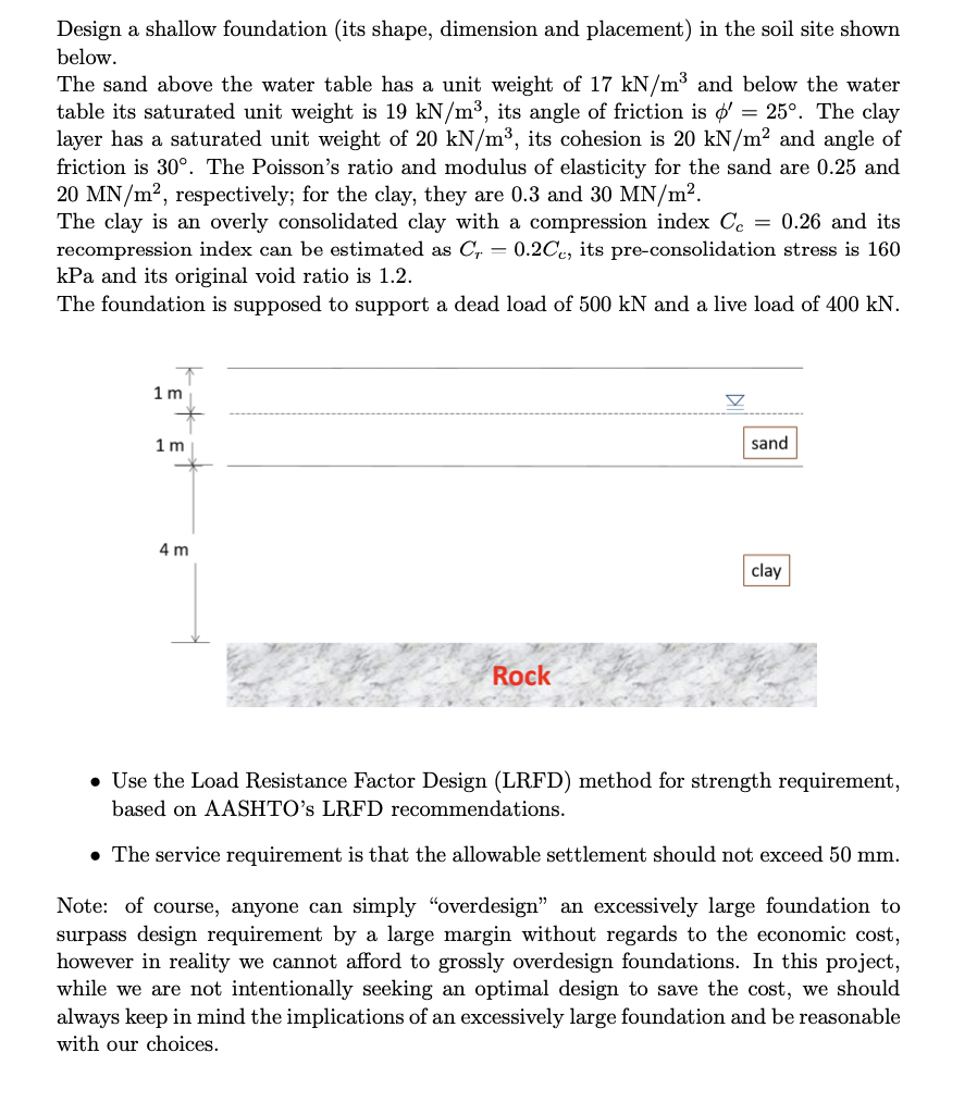 Solved Design a shallow foundation (its shape, dimension and | Chegg.com