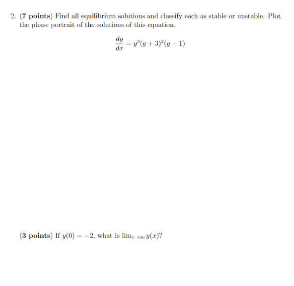 Solved 2. (7 points) Find all equilibrium solutions and | Chegg.com