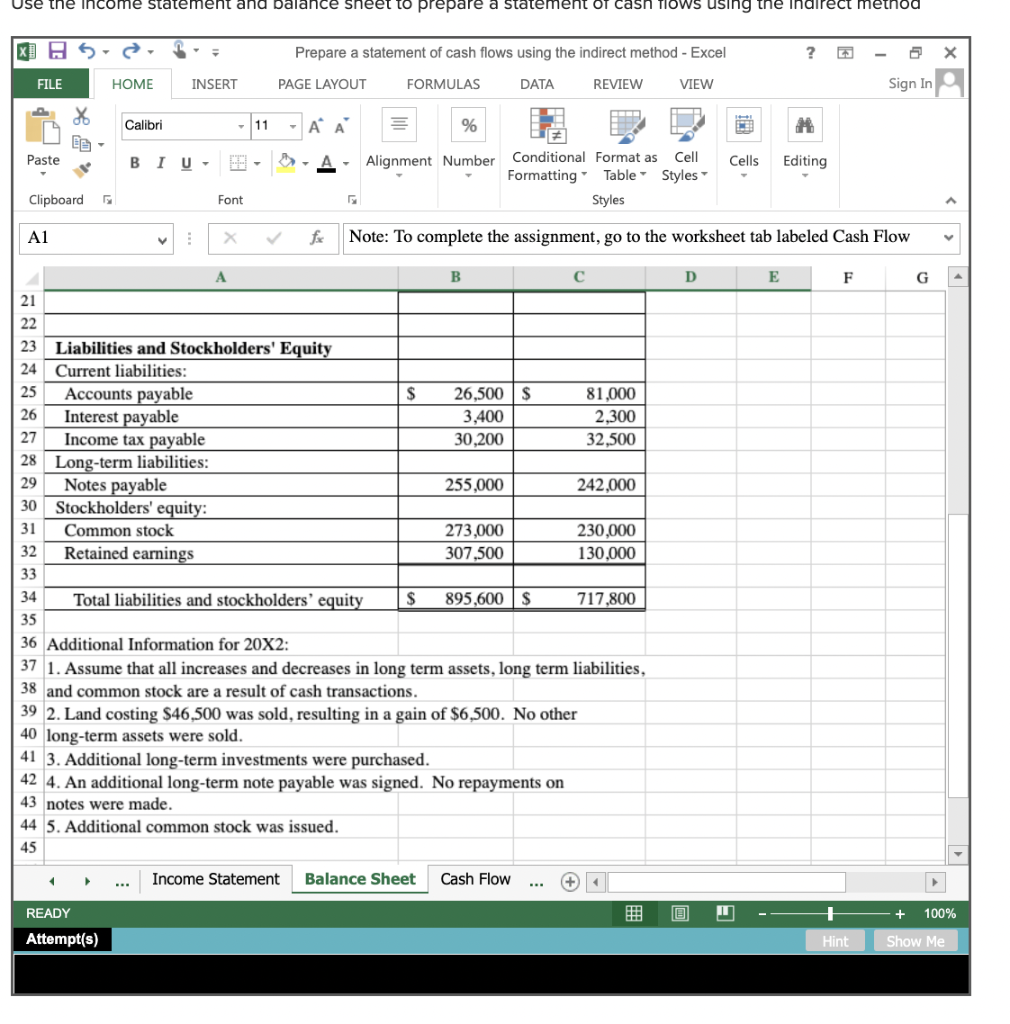 Solved Use the income statement and balance sheet to prepare | Chegg.com