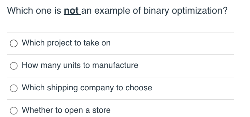 Solved Which one is not an example of binary optimization? | Chegg.com