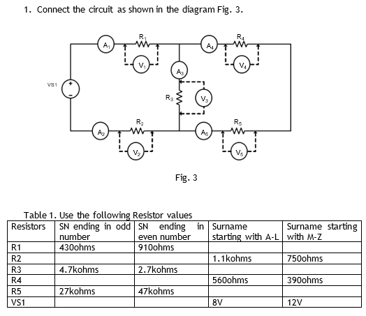 Solved 1. Connect the circuit as shown in the diagram Fig. | Chegg.com