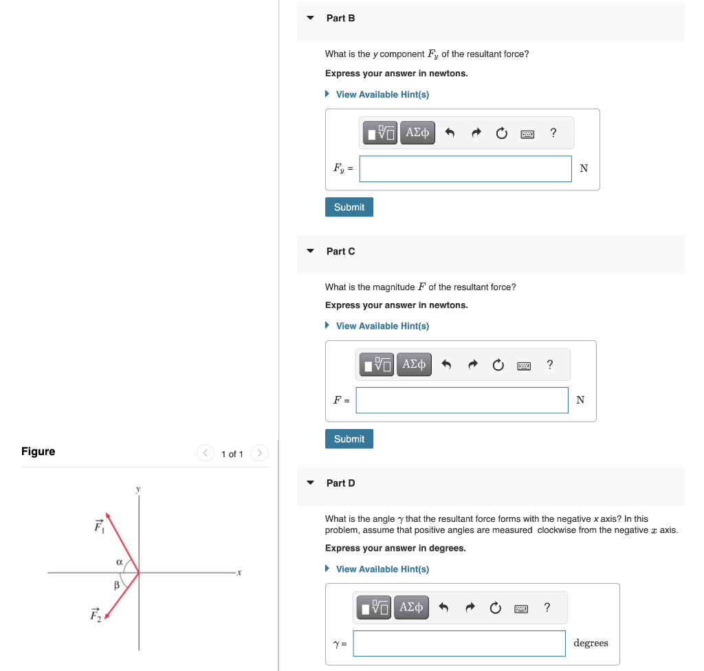 Solved Two Forces F1 And F2 Act At A Point As Shown In