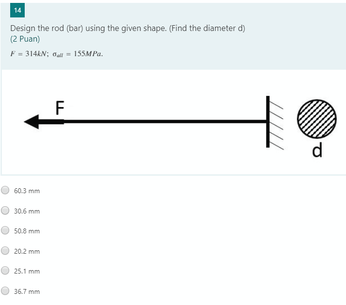 Solved 14 Design the rod (bar) using the given shape. (Find | Chegg.com