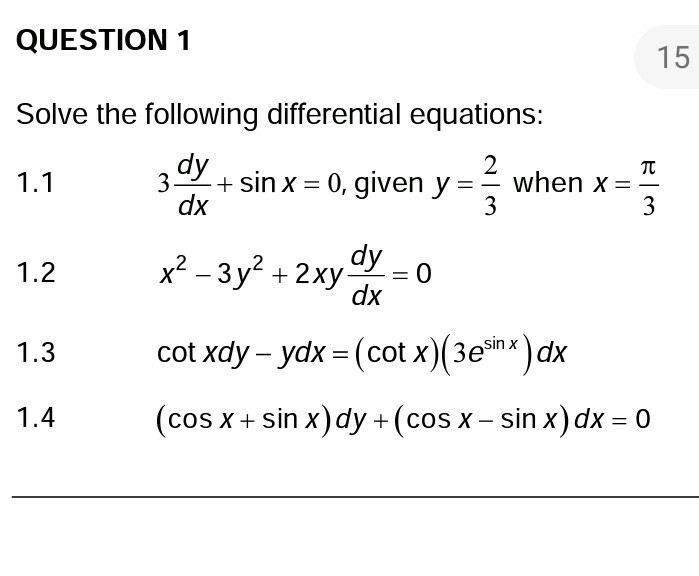 Solved QUESTION 1 75 1.1 Solve the following differential | Chegg.com