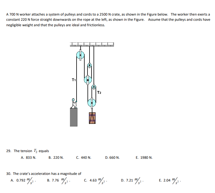 Solved A 700 N worker attaches a system of pulleys and cords