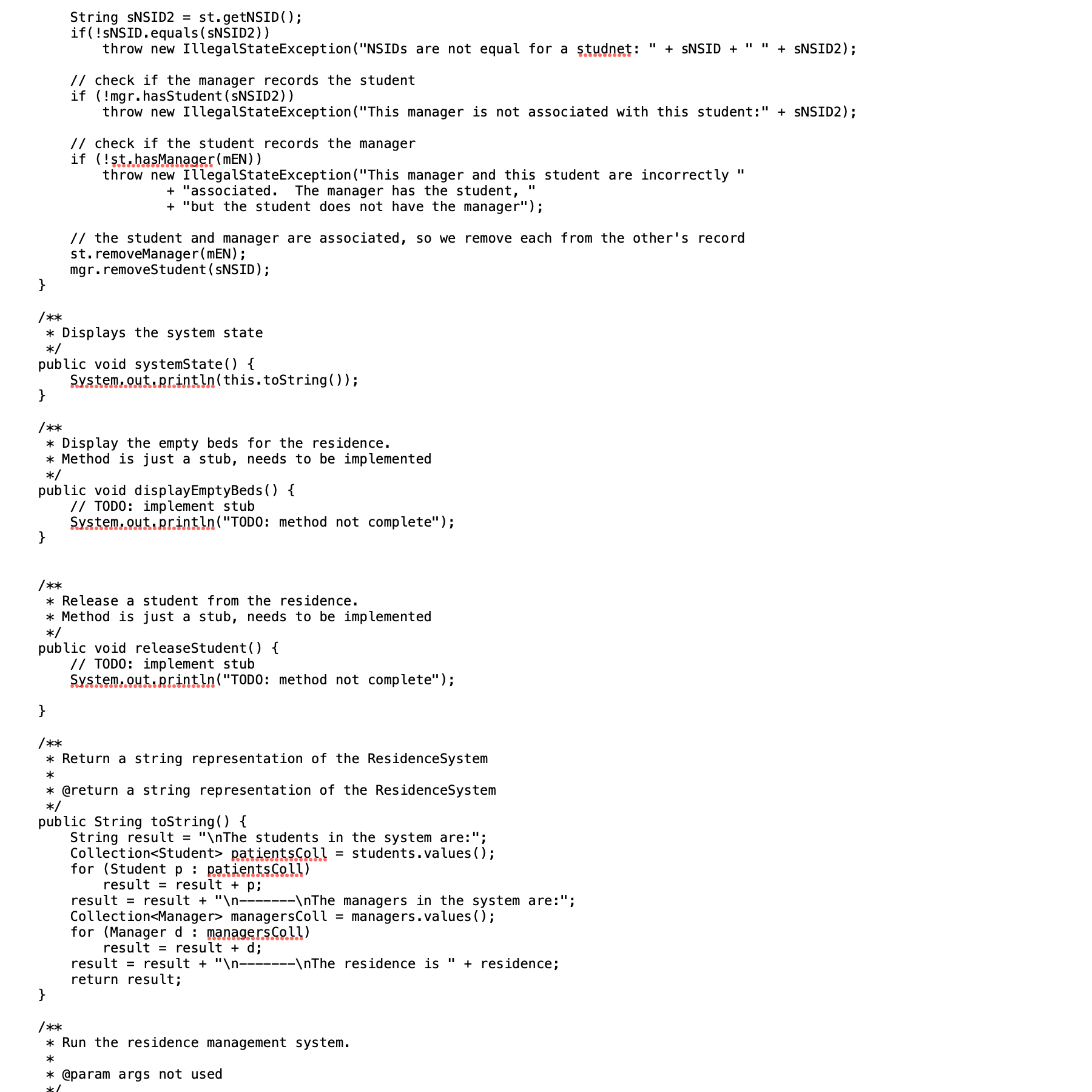 Solved Task Recall the ResidenceSystem class from Assignment | Chegg.com