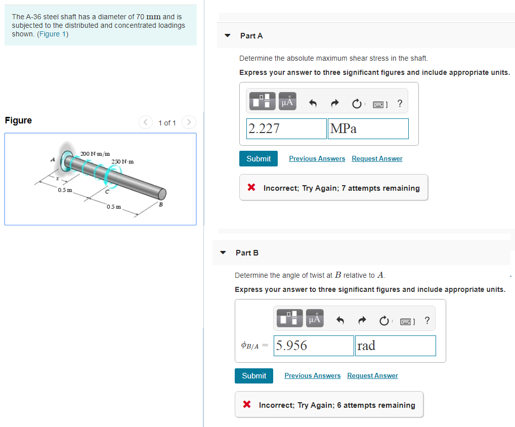 Solved The A-36 steel shaft has a diameter of 70 mm and is | Chegg.com