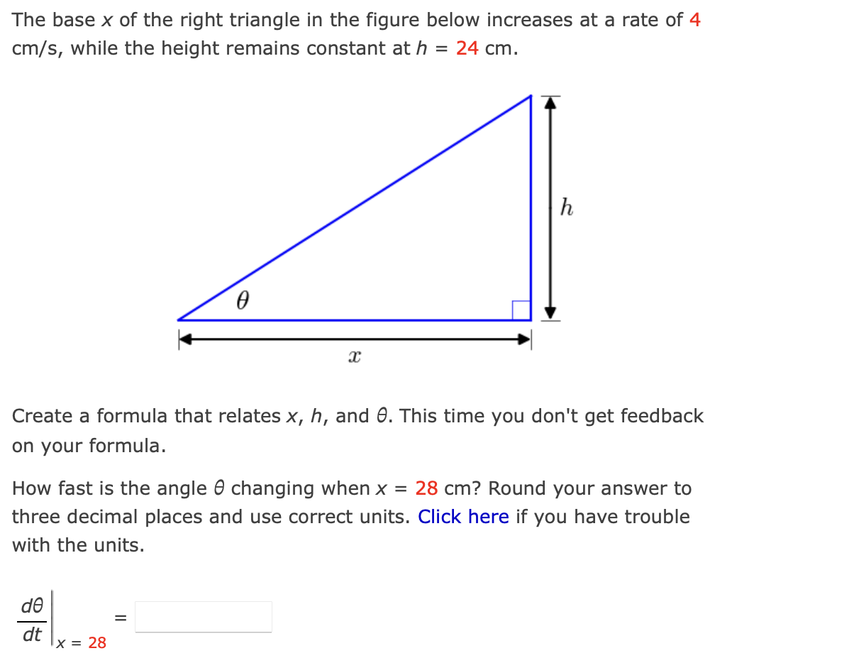 Solved The base x of the right triangle in the figure below | Chegg.com